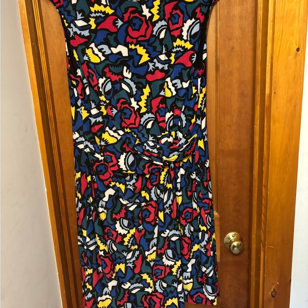 Anne Klein Bold Abstract Midi Dress - Red, Blue, Yellow